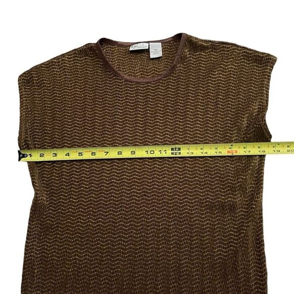 VINTAGE KIM ROGERS Golden Brown Short Sleeve Textured Blouse Size MP - Picture 6 of 7
